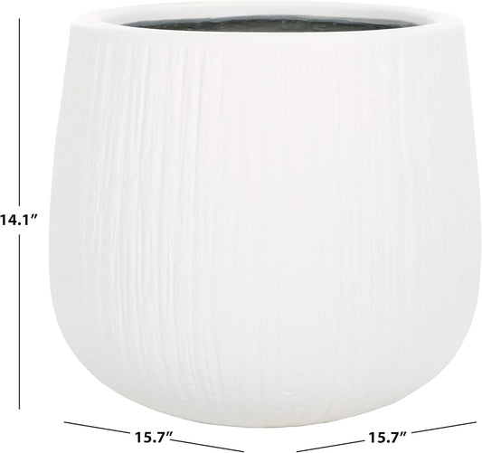SAFAVIEH Outdoor Collection Francia Modern White Concrete Ficonstone Planter Pot