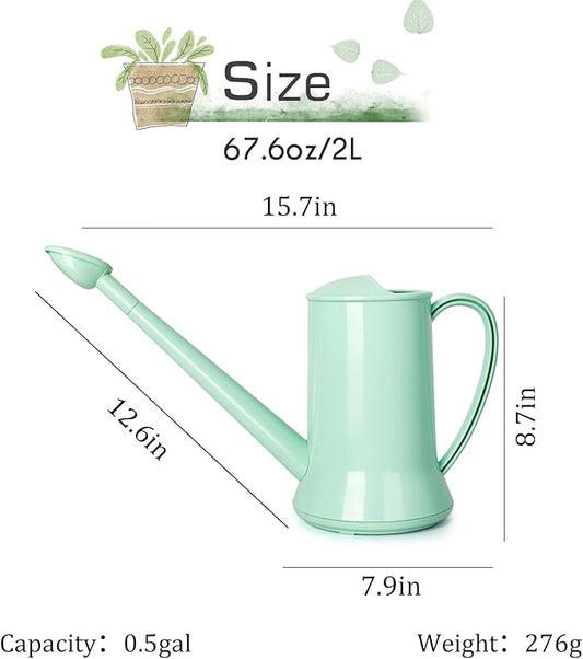 XXXFLOWER 1/2 Gallon Small Indoor Plant Watering Can, 2L Long Spout Removable Nozzle Flower Watering Pot for Office House Indoor Garden(Green, 67 oz)