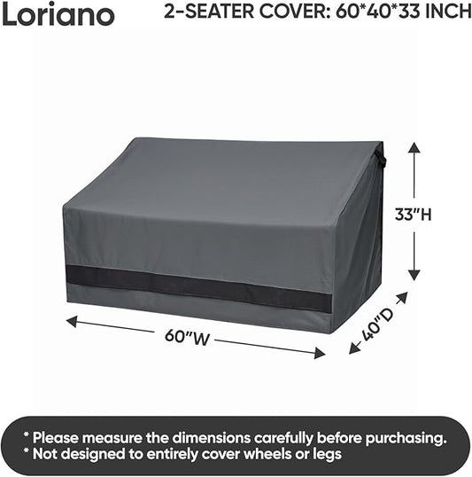 loriano 2-Seater Patio Sofa Covers, 600D Oxford Fabric Heavy Duty, 100% Waterproof Outdoor Loveseat Lawn Patio Furniture Covers, Premium PVC Coating for Sun Fade Resistance 60" W x 40" D x 33" H