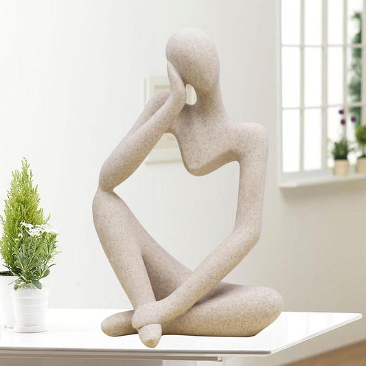 Thinker Statues and Sculptures, Sandstone Resin Thinker Statue Ornaments, Abstract Style Sculptures, Housewarming Gifts, Living Room Dining Desk Decorations (Right, Super Large)