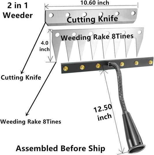 2 in 1 Iron Rake 2.0 for Gardening & Weeding,Multi-Tine Carbon Steel Garden Cultivator Rake | Weed Puller Tool & Uprooting Weeder for Gardenia | for Weeding, Cultivating, Lawn(No Handle Included)