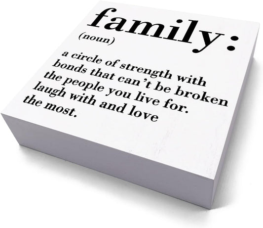 Family Noun Family Quotes Desk Decor Wooden Box Sign Inspirational Rustic White Wood Block Plaque Box Sign for Home Farmhouse House Kitchen Bathroom Living Room Shelf Table Decoration