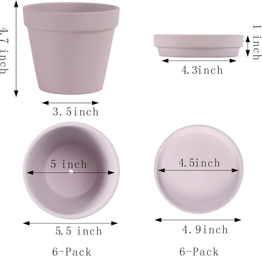 Terra Cotta Pots with Saucer- 6-Pack Large Terracotta Pot Clay Pots 5.5'' Clay Ceramic Pottery Planter Cactus Flower Pots Succulent Pot with Drainage Hole- for Plants,Crafts terra cotta planter(Pink)