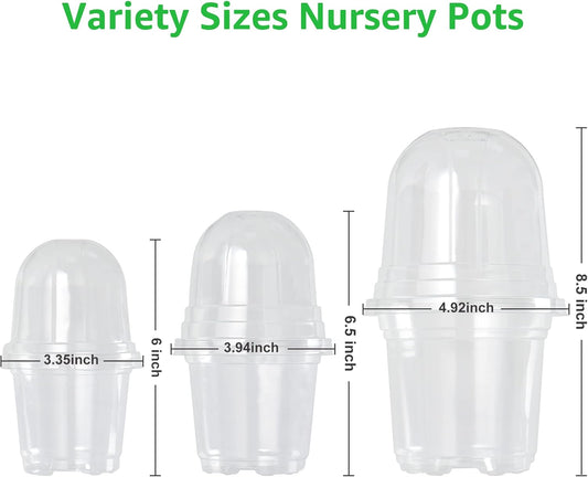 Bonviee 36 Packs 3.5/4/5 Inch Clear Nursery Pots with Humidity Domes, Variety Sizes Seed Starting Pots with Drainage Holes, Transparent Garden Containers for Succulents, Flowers and Cactus-Clear