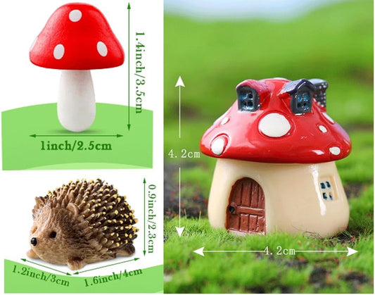 8 Pieces Fairy Garden Houses Mushroom Decor Accessories,Mini Resin Animals,Garden Kit for Kids