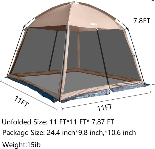 11x11 Ft Screen House Tent - Instant Pop Up Mesh Canopy Shelter with Waterproof & Sunshade Roof, Easy Setup for Camping, Backyard, Beach, Picnic