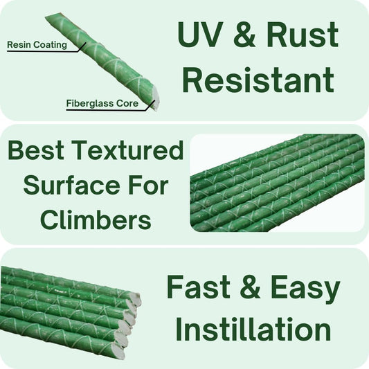 Fiberglass Eco Friendly Garden Stakes (Choose Height/Quantity) – Durable, Lightweight, Tomato, Tree, Strawberry, Plant, Support Fencing Stakes with Patterned Surface 5/16" Diameter (50, 5)