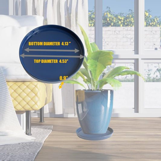 Plant Saucer Pot Tray Planter Saucers 4 Pack 4 inch, 5 6 7 8 9 10 11 12 13 15 Inch for Indoors Outdoor, Durable Sturdy Ceramic Flower Drainage drip Water Tray for Glazed Pots Base ((4.5"/4.1"-Blue)