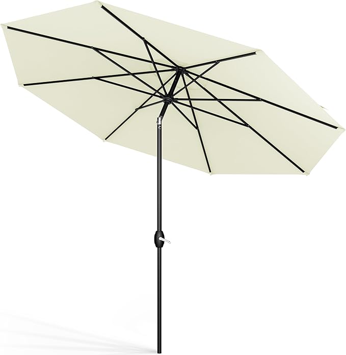 Midtown Umbrellas The Lean 8 Feet Outdoor Umbrella With Sunbrella Canvas Natural Acrylic Fabric - 8 Ribs Aluminum Frame Patio Umbrella With Zinc Alloy Crank Lift And Auto-Tilt System