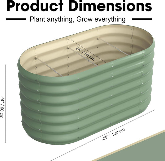 4x2x2ft Oval Galvanized Raised Garden Bed Kits Outdoor Large Metal Modular Planter Box 9-in-1 Raised Beds for Gardening,Vegetables,Fruits,Flowers & Herbs (Green)