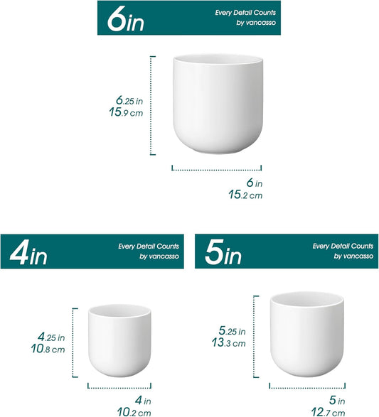 vancasso Ceramic Plant Pots, 4+5+6 inches, Set of 3, Planters with Drainage Hole, Flower Pots Planters Pots for Indoor Plants, Modern Indoor Decorative Garden Pot, Home Decor, White