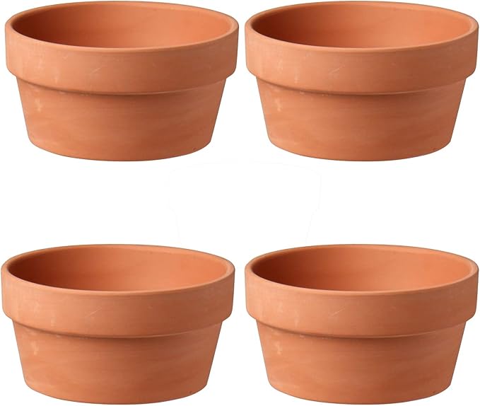 Briful 4 PCS Shallow Terracotta Pots 5.5"x2.8" Flower Pot Clay Pottery Planter with Drainage Hole Cactus Succulent Plant Nursery Pots- Great for Plants,Crafts