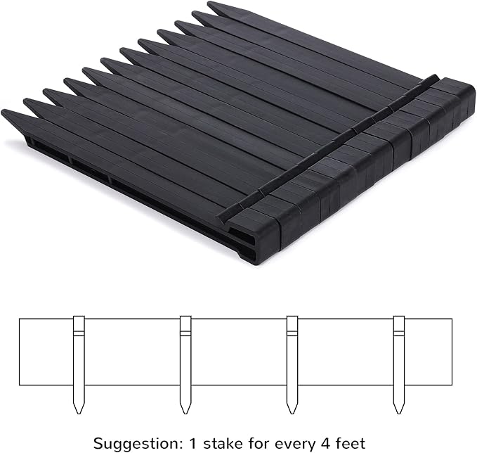 Black Plastic Garden Landscape Edging, 5” Tall Border Coil, Flexible and Strengthened with Anti-UV Treatment (100ft with 30pcs Stakes)
