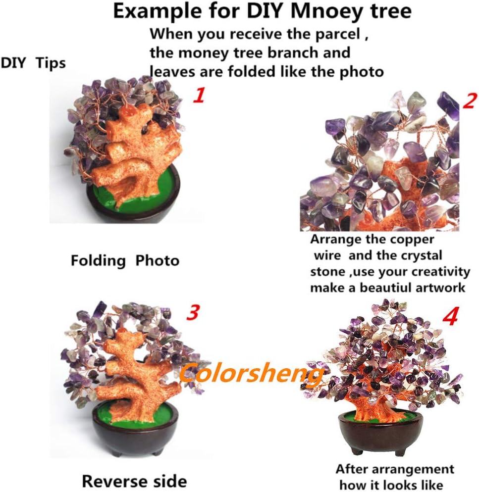 7 Inch Quartz Crystal Money Tree Bonsai Feng Shui Gem Decoration for Wealth and Luck (Multicolor)
