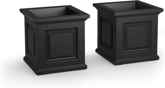 Mayne Nantucket 16-Inch Square Planter, 2-Pack – Self-Watering, Weather-Resistant Planter for Flowers – Durable Outdoor Design for Patio, Porch, or Entryway