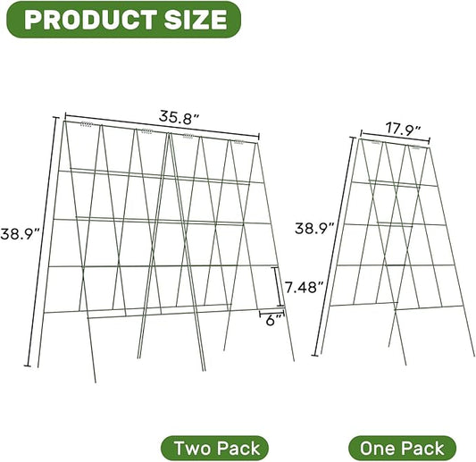 DOEWORKS Cucumber Trellis, 39" High Foldable A Frame Garden Trellis, 2 Pack, Plant Support for Climbing Cucumber, Beans, Tomatoes, Flowers, Green