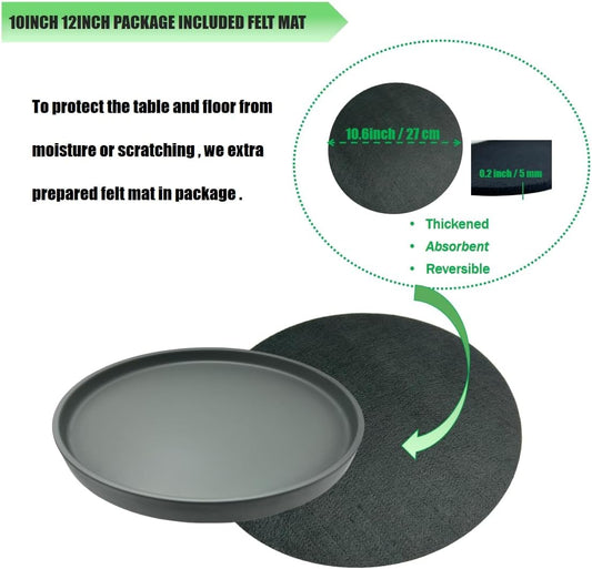 Ceramic Plant Saucer Pot Tray 10 Inch, Planter Saucers 4 5 6 7 8 9 10 11 12 13 Inch for Indoors Outdoor, Durable Sturdy Flower Drainage drip Water Tray for Glazed Pots Base (10.7 Inch-Grey)