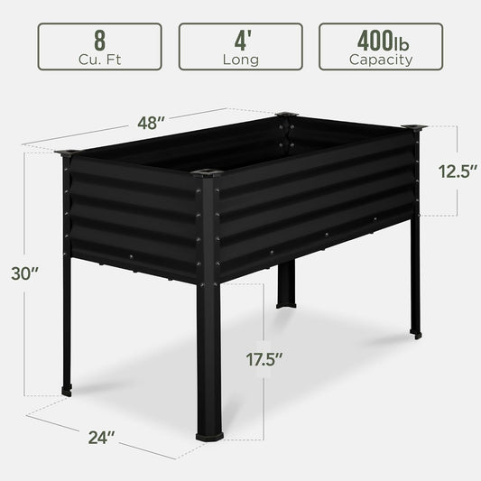 Best Choice Products 48x24x30in Galvanized Raised Garden Bed, Metal Elevated Planter Box, Vegetable Garden for Backyard, Patio, Balcony - Black