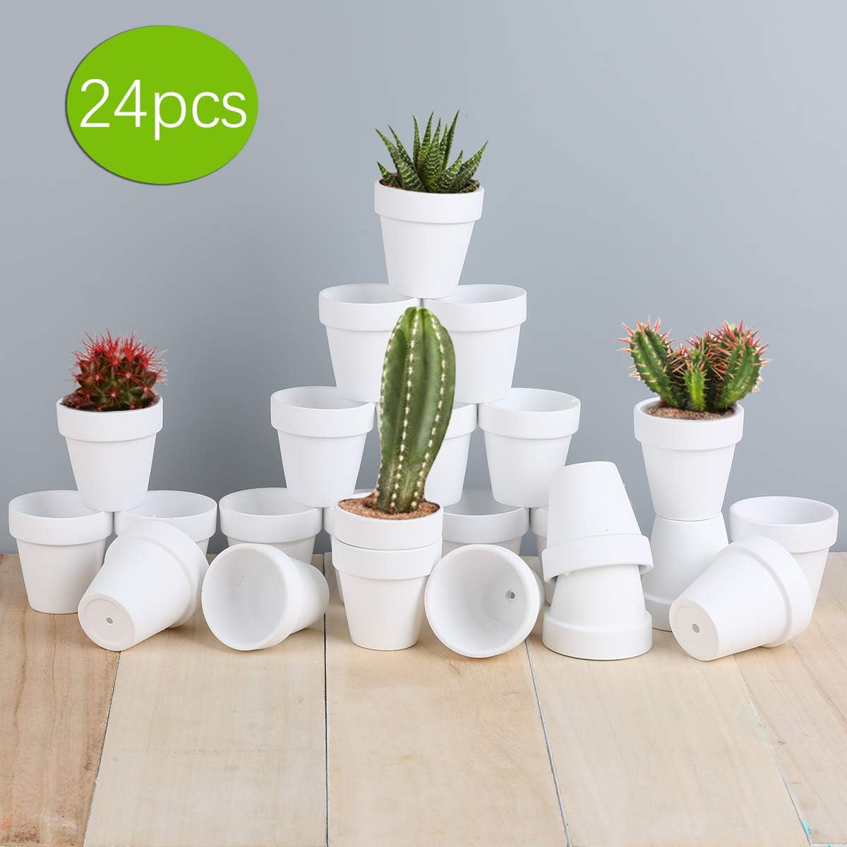 24pcs Small Mini Clay Pots, 2.5'' Terracotta Pot Clay Ceramic Pottery Planter, Cactus Flower Terra Cotta Pots, Succulents Nursery Pots, with Drainage Hole, for Indoor/Outdoor