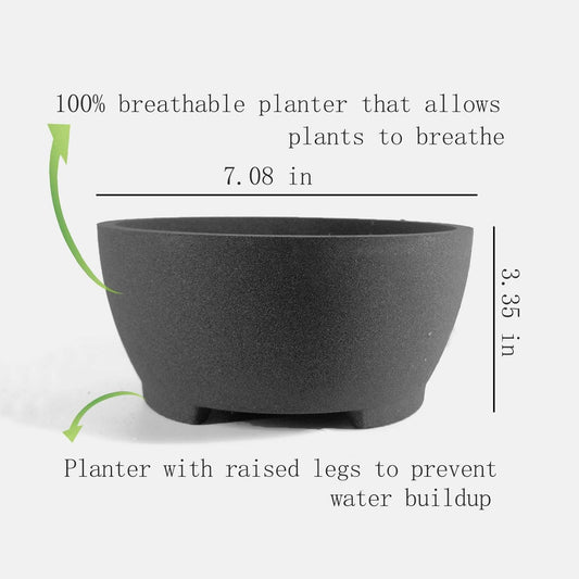 Round Unglazed Bonsai Pots with Drainage Holes 7” Breathable Planter Sand-Textured Short Legs Large Bonsai Tree Pots Ceramic for Indoor Plants Succulent