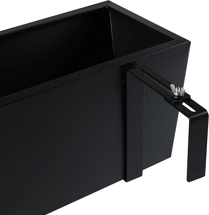 BIRDROCK HOME 2pk Metal Railing Planter Box | Flower Boxes for Deck Railings | Adjustable Rail Hanging Bracket | Black Balcony Boxes | House Apartment Plant Pot