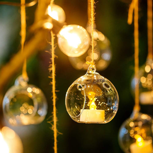 24 Pcs 3.15"/ 8cm Hanging Glass Tealight Holder Globe, Package Improved Plant Terrariums Glass Orbs Air Plants Tea Light Candle Holders, Home Decor Indoor Outdoor Garden (With 2 Holes, 20 Pcs + 4 Pcs)