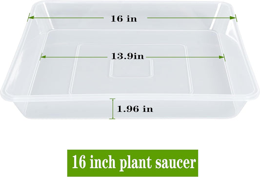 Square Plant Saucer 16 Inch 4 Pack, Durable Clear Plastic Flower Plant Pot Saucer, Square Planters for Indoors and Outdoors Plants, Garden Large Plant Saucers for Pots Plant Trays.
