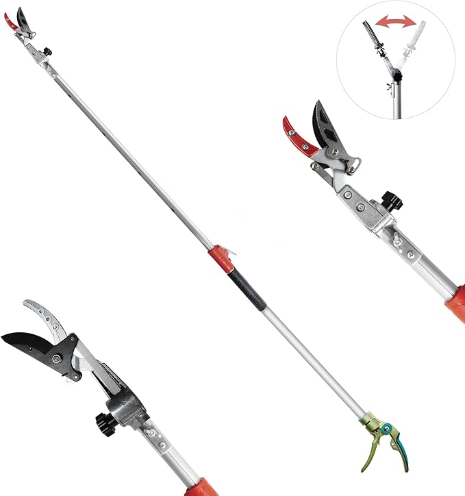 GARTOL Pruner for Garden, Cut Upto 1 Inch & Hold Telescopic Pole Pruner, Fruit Picker with Rotating Blade Head, Lightweight Aluminum Extendable Handle for Tree Branch Cutter, 3.67-5.45 FT, Silver