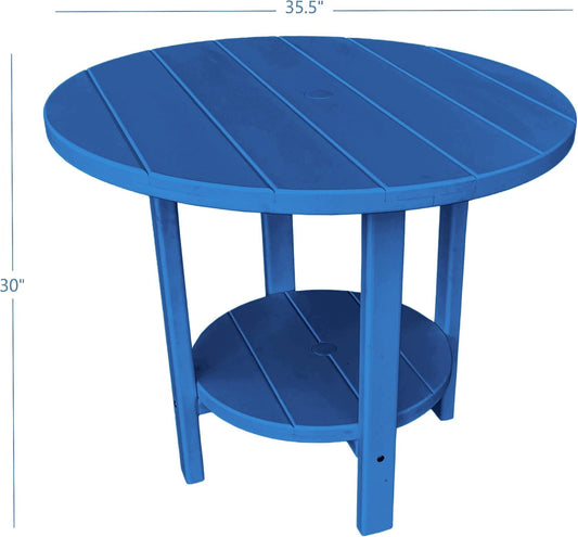 Phat Tommy Round Poly Resin Outdoor Patio Dining Table, All Weather Poly Patio Outdoor Furniture, Blue