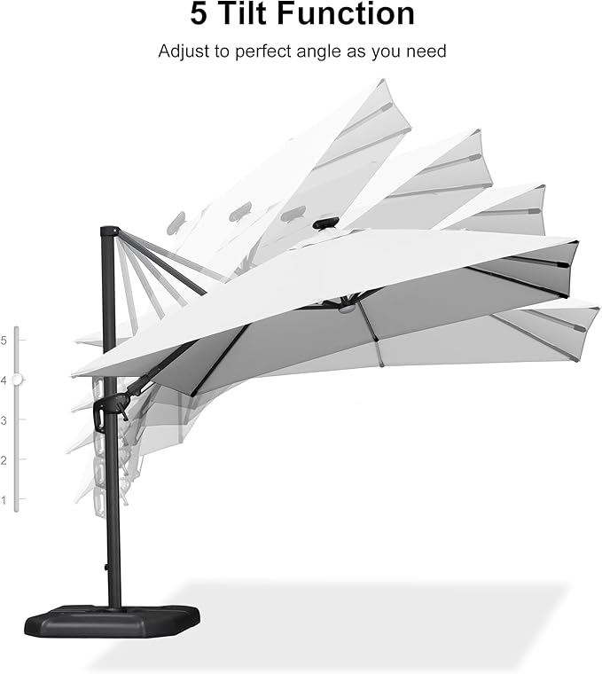 PURPLE LEAF 10 Feet Patio Umbrella Outdoor Cantilever Solar Powered LED Swivel Square Umbrella Aluminum Offset Umbrella with 360-degree Rotation for Garden Deck Pool Patio White