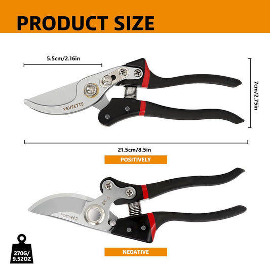 Pruning Shears, 8.5" Professional Garden Shears, SK5 Steel Hedge Clippers, Garden Clippers Handheld, Heavy Duty Garden Scissors Tools, Pruning Shears for Gardening Yard Roadside