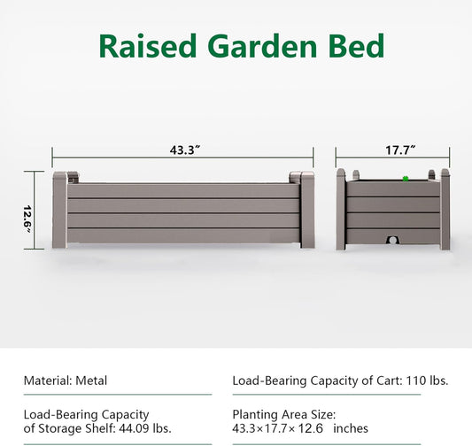 Elevated Raised Garden Bed,Outdoor Large Resin Patio Planter Box Stand Divisible with Drain Plug,Water Monitor for Plants Vegetables Flowers Fruits(Grey)