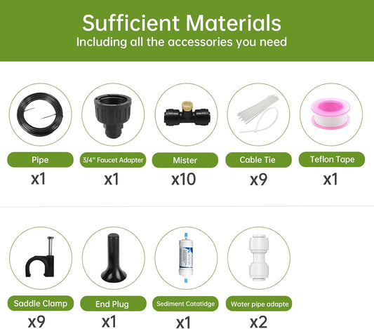 30FT Outdoor Misting Cooling System - Patio Garden Kit with Brass Nozzles & UV Tubing, DIY Install for Pool, BBQ, Greenhouse, Water-Saving High Pressure Cooler