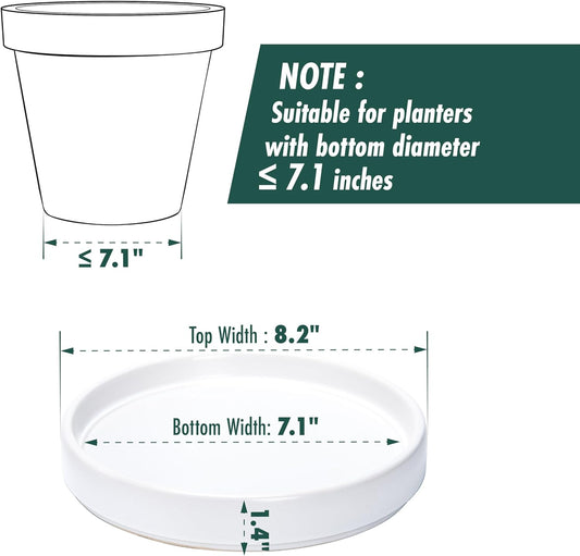 D'vine Dev Modern Round 7.1 Inch Ceramic Plant Pot Saucer, Planter Pot Drainage Tray for Indoor Plants, Matte White, 97-T-A-3