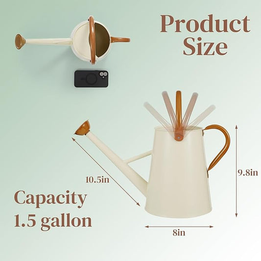 Metal Watering Can with Removable Spout, 1.5 Gallon Large Watering Cans for Plants, Galvanized Steel Gardening Water Can for Indoor & Outdoor Use, Watering Pot with Ergonomic Movable Handle(White)