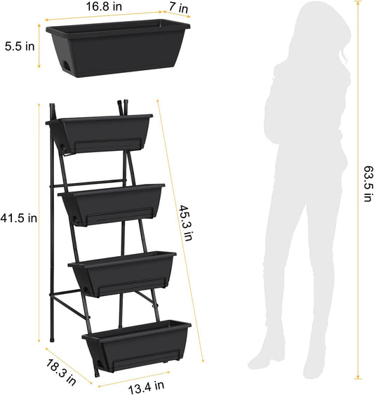 OYEAL Raised Garden Bed 4 Tier Vertical Garden Planters Indoor Outdoor Raised Planter Box with Legs Elevated Herb Garden Planter for Flowers Vegetables Plants, Black