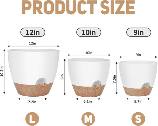 12" 10" 9" Large Self Watering Plant Pots, 3 Pack Flower Pots Planters with Multi Mesh Drainage Holes for Indoor Outdoor Garden Plants and Flowers