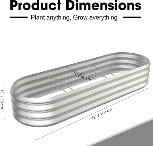 6x2x1ft Oval Galvanized Raised Garden Bed Outdoor 9-in-1 Large Metal Modular Planter Box Raised Beds for Gardening,Vegetables,Fruits,Flowers & Herbs (Silver)