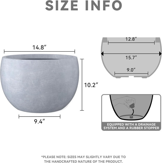 Kante 15.7" Dia Round Concrete Planter, Outdoor/Indoor Large Bowl Plant Pots with Drainage Hole and Rubber Plug for Garden Patio Balcony Home, Slate Gray