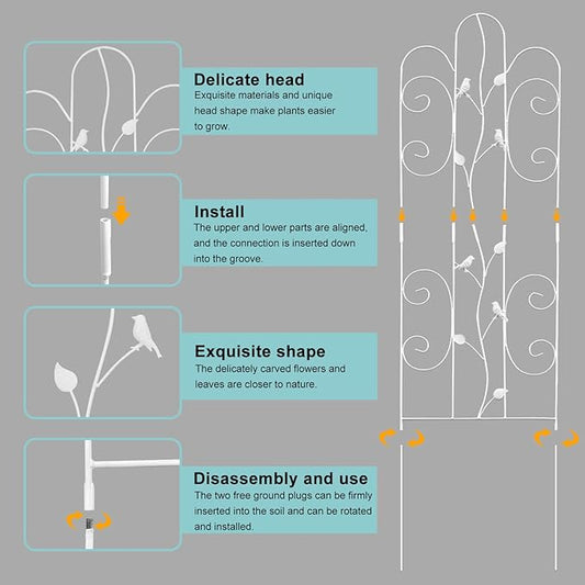 2 Pack Metal Garden Trellis for Climbing Plants Outdoor 61''x 18.5" Rose Flower Support Rustproof Sturdy Leaves Garden Trellis for Vegetables Trellis for Potted Plants - White