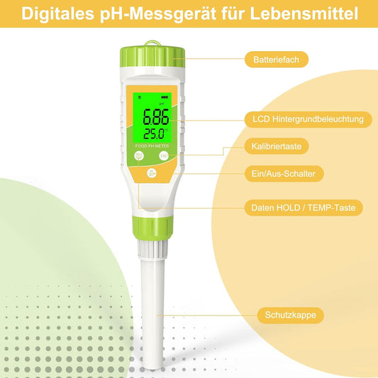 Digital pH Meter for Food, 0.01 Resolution High Accuracy Food pH Tester with Backlit LCD Display and ATC for Meat, Bread, Canning, Brewing, Cheese, Solid Sampling, Soft Soil and Water