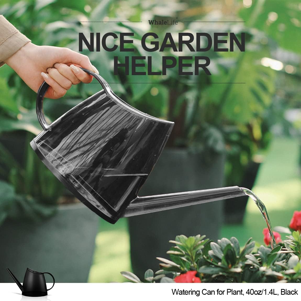 WhaleLife Indoor Watering Can for House Bonsai Plants (1.4L, Black)