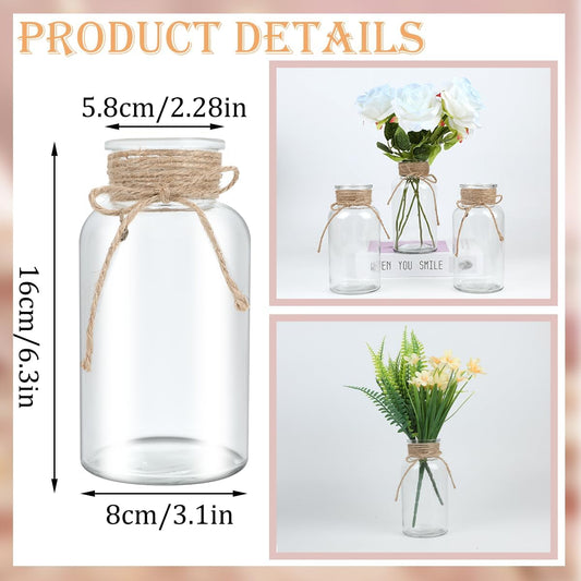 Vintage Glass Flower Vase,12 Pack Farmhouse Transparent White Glass Centerpiece Vases Mason Jars for Weddings, Parties & Home Decor Bulk (12, Transparent)