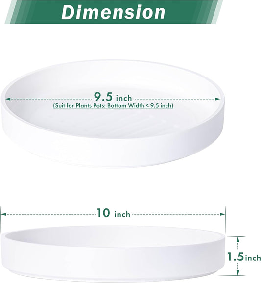 Phoenix Vine 10 Inch Plastic Plant Saucer Water Drip Tray, Heavy Sturdy Round Plant Drainage Tray for Indoors Outdoor, Matte White, 21-TY-10W-1