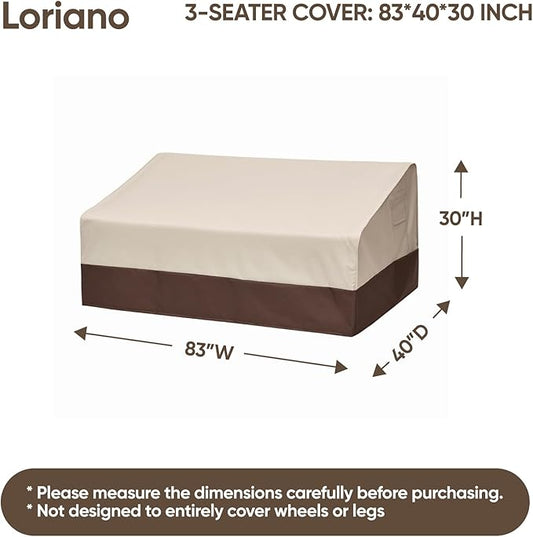 loriano 3-Seater Patio Furniture Covers, 100% Waterproof for Outdoor Sofa, Loveseat, Seat, Couch, Heavy Duty 600D Oxford Fabric, Premium PVC Coating for Sun Fade Resistance 83" W x 40" D x 30" H