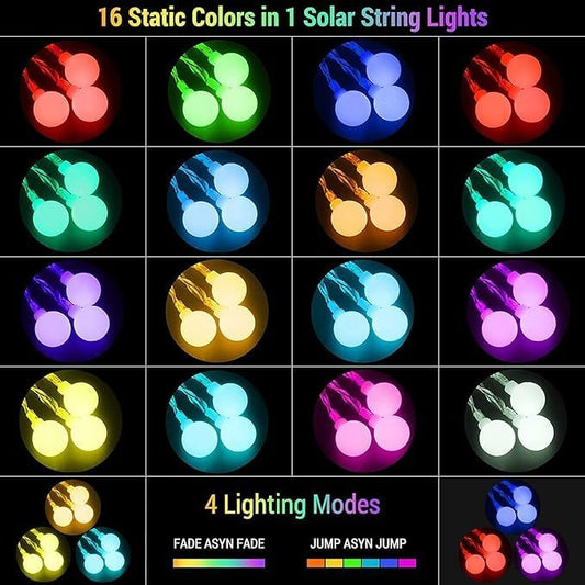 XEWEA Solar String Lights Outdoor, 16Colors 66LED 39Ft Waterproof Outdoor String Lights with 20Modes Remote for Garden Home Party Christmas Halloween Decorations