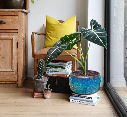 Reactive Glaze Peacock Color 11" Ceramic Plant Pot, Large Blue Green Planter Artisan Flower Pot with Drainage Hole, Breathable Planter for Indoor Outdoor Plants