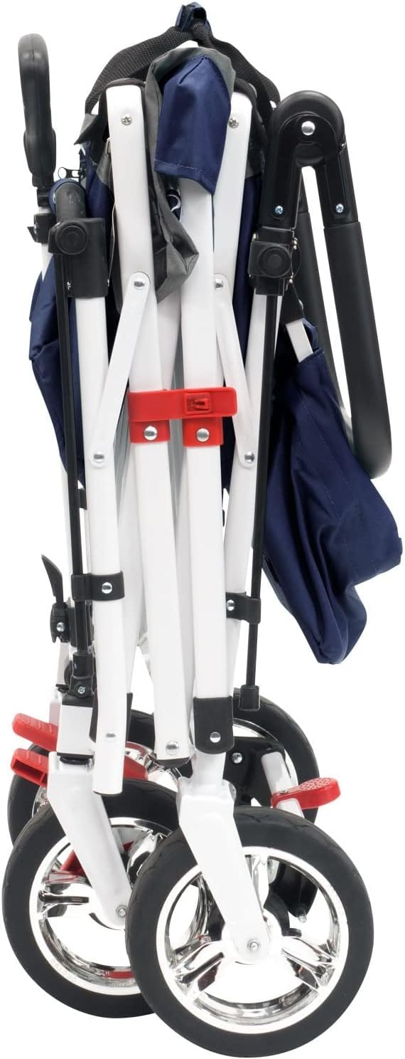 Creative Outdoor Collapsible Stroller Wagon with Seat Belts & Adjustable Handle – Foldable Utility Cart with Removable Canopy for Kids, Gear & Travel – Ideal for Beach, Park & Outdoor Fun - Navy Blue