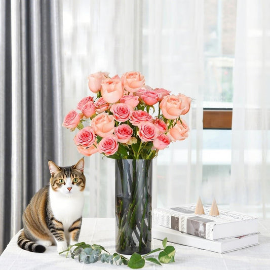 Flower Vase, Non-breakable Vases, 4" W x 16" H, Acrylic Grey Vase, Aesthetic Room Decor Cylindrical Modern Flower Vases for Table Centerpiece, Home Decor, Women Floral Arrangement Gift