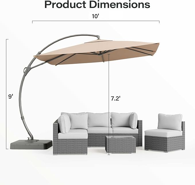 LAUSAINT HOME 10x10FT Patio Umbrella with Base, Large Square Cantilever Umbrella Heavy Duty Offset Hanging Umbrella with 360° Rotation for Market, Pool, Garden, Backyard (Beige 10x10FT)